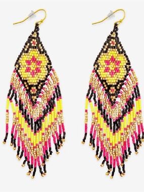 Myra Bag Heart Bloom Yellow & Pink Beaded Fringe Earrings